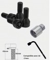 Vis antivol de roues noir M14X1.25 assise conique 60° filetage 43mm