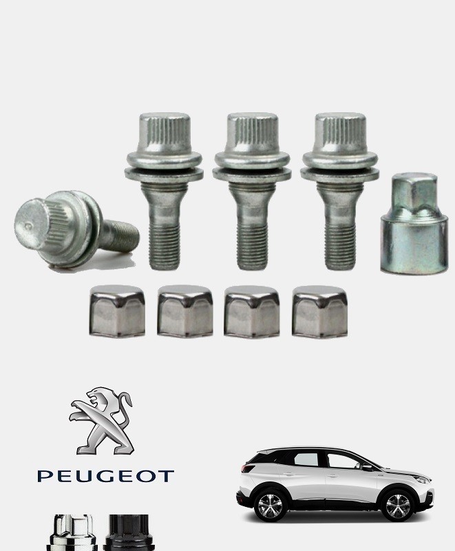 Kit Antivol Pour Jantes Peugeot 2008/3008 - 4 Boulons M12x1,25 + Clé, Résistance >400Nm