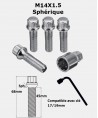 Vis antivol de roues M14X1.5 assise sphérique filetage 45mm