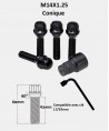 Vis antivol de roues M14X1.25 noir assise conique 60° filetage 43mm