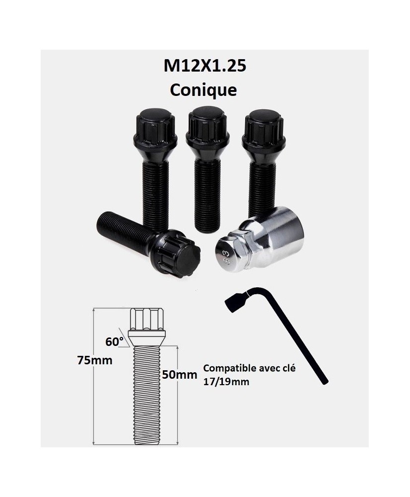 M12X1.25 Noir Duokon Vis en Aluminium de Pneu de Voiture Écrou de Roue de Course M12X1.5 