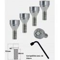 Vis antivol de roues M14X1.5 assise conique 60° filetage 30mm