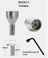 Vis antivol de roues M12X1.5 assise conique 60° filetage 25mm