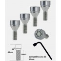 Vis antivol de roues M12X1.5 assise conique 60° filetage 25mm