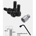 Vis antivol de roues noir M12X1.5 assise conique 60° filetage 25mm