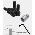 Vis antivol de roues noir M14X1.5 assise conique 60° filetage 26mm