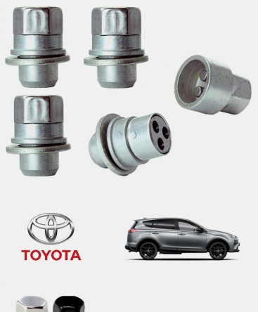 Écrous antivol de roues haute sécurité Toyota RAV4 MK5 (XA50) M12X1.5 assise plate avec caches chrome ou noir 