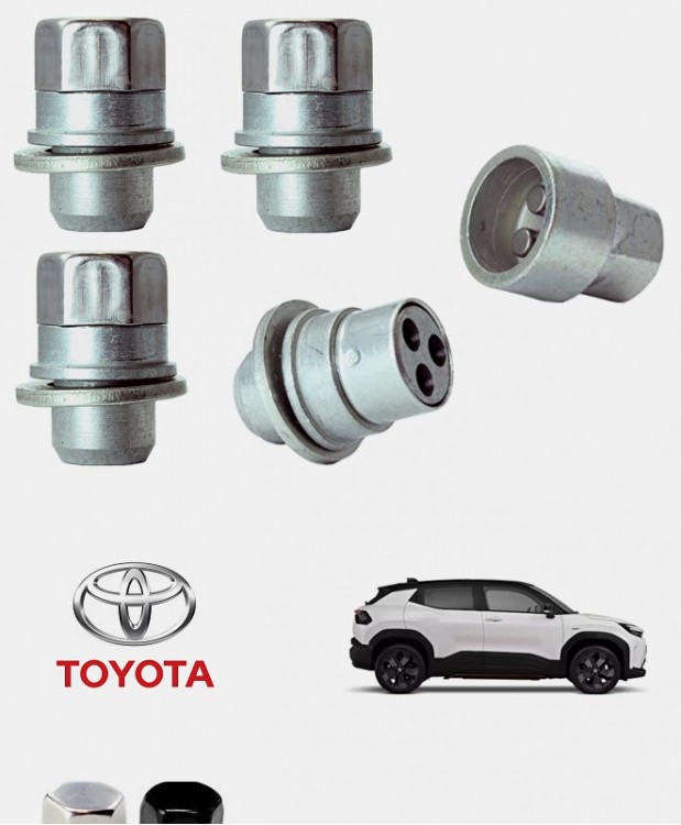 Écrous antivol de roues haute sécurité Toyota Urban Cruiser M12X1.5 assise plate avec caches chrome ou noir 