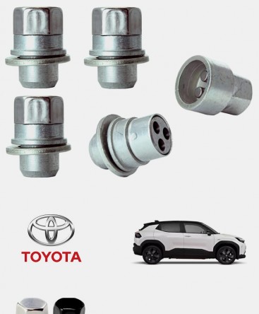 Écrous antivol de roues haute sécurité Toyota Urban Cruiser M12X1.5 assise plate avec caches chrome ou noir